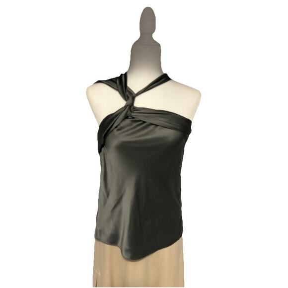 Ralph Lauren Black Label Silk Blouse One Shoulder Satin Top Halter Twist Tank 8 - Picture 3 of 13